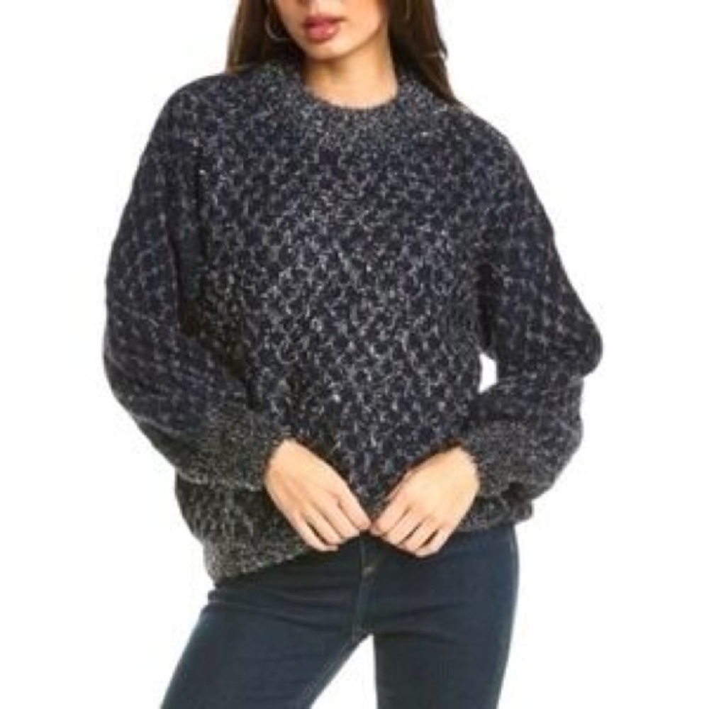 NWT Anthropologie Raga Navy Silver Metallic Eyelash Sweater XS